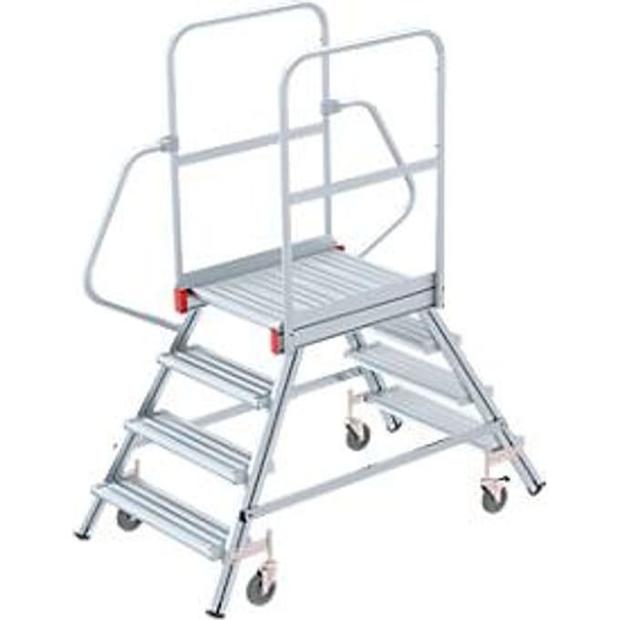Aluminium platform met wielen, dubbelzijdig, 4 treden