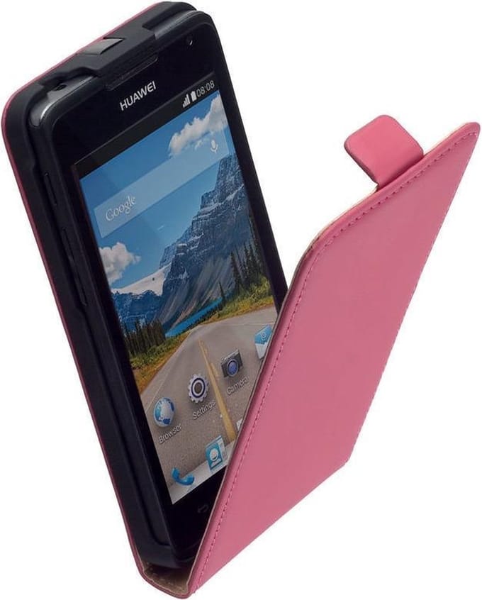 LELYCASE Roze Lederen Flip Case Cover Hoesje Huawei Ascend Y530