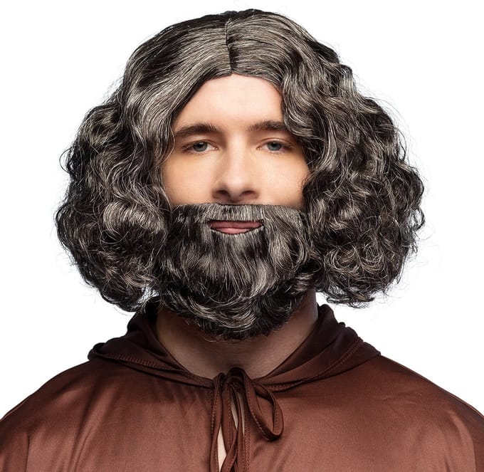 Boland - Pruik Joseph Zwart - Krullen - Halflang - Mannen - Monnik - Middeleeuwen - Monnik