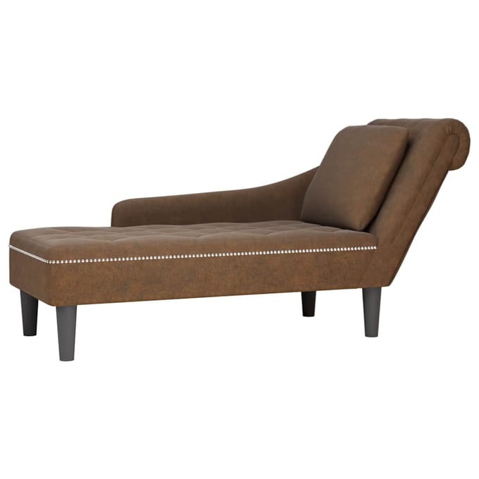 vidaXL - Chaise - longue - met - kussen - en - rechterarmleuning - kunstleer - bruin