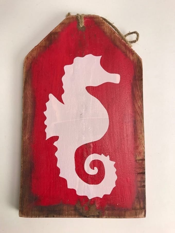 Hanger/tekstbord 15x24 cm Zeepaard rood