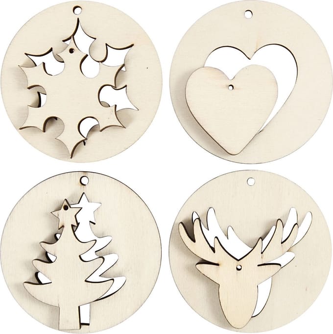 2-in-1 Hangende decoraties, d 7 cm, gatgrootte 3 mm, dikte 4 mm, 8 stuk