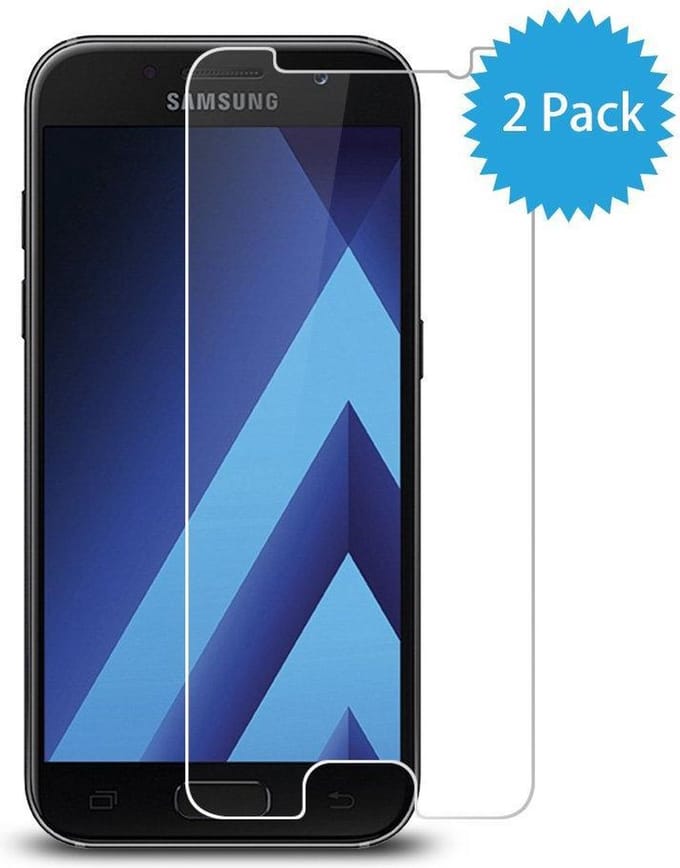 2x Screenprotector Tempered Glass Glazen Gehard Screen Protector 2.5D 9H (0.3mm) - Glasplaatje Geschikt voor: Samsung Galaxy A3 2017