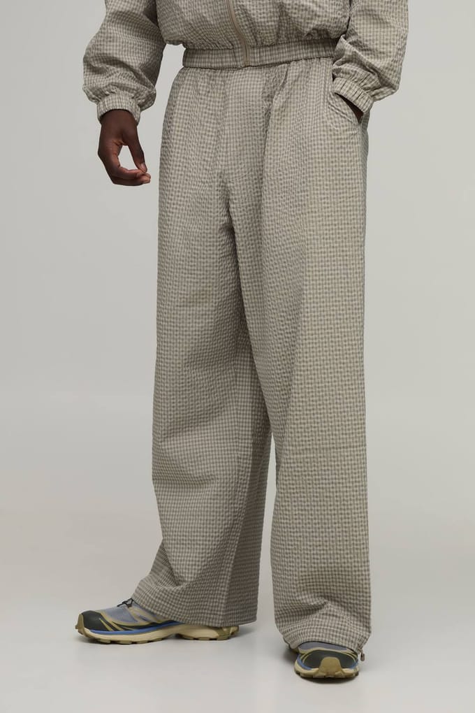Extreme Parachute Grid Check Nylon Track Pants | Brown | Size Medium