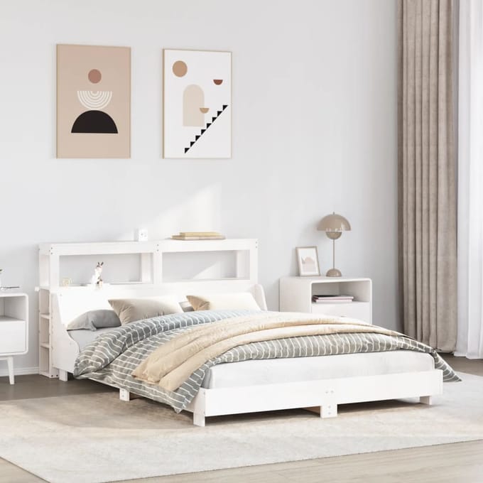 vidaXL - Bedframe - zonder - matras - massief - grenenhout - wit - 150x200 - cm