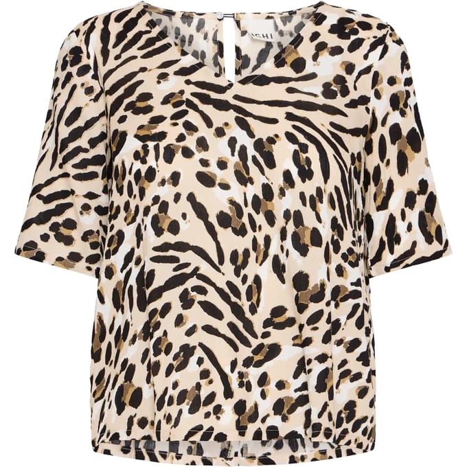 Leopard Print VNeck Blouse Wo - Beige