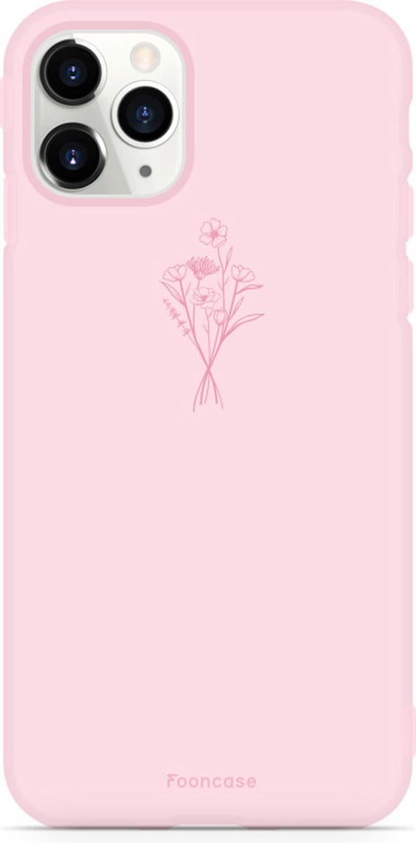 Fooncase Hoesje Geschikt voor iPhone 11 Pro Max - Shockproof Case - Back Cover / Soft Case - Roze / veldbloemen