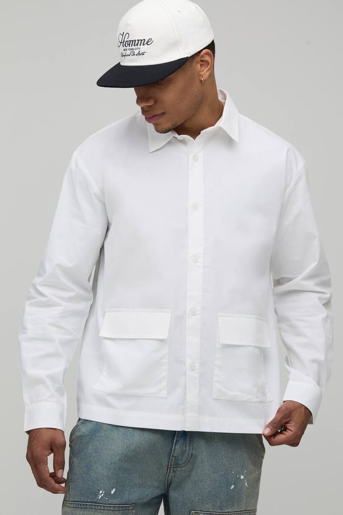 Oversized Poplin Overhemd Met Lage Zak | White | Size Large