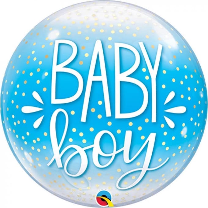 ballon SINGLE BUBBLE BABY BOY BLUE CONFETTI & DOTS - 55CM