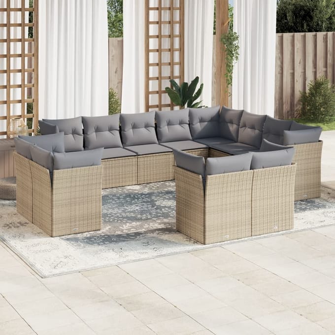 vidaXL - 12-delige - Loungeset - met - kussens - poly - rattan - beige