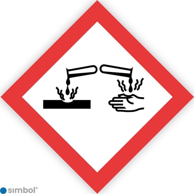 Simbol - Sticker GHS05 Corrosief - Corrosive - Duurzame Kwaliteit - Formaat 20 x 20 cm.