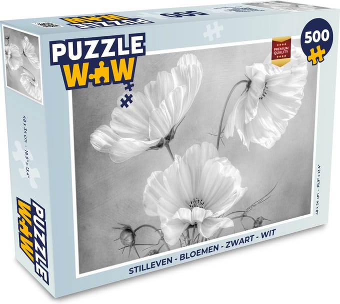Puzzel Stilleven - Bloemen - Zwart wit - Klaproos - Botanisch - Legpuzzel - Puzzel 500 stukjes
