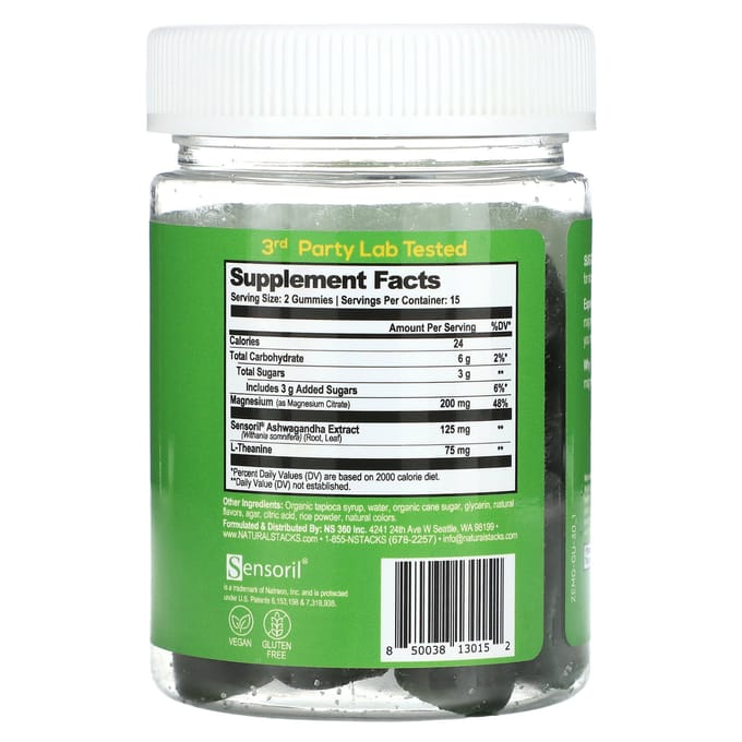 Natural Stacks, magnesium gummies, Zen, groene appel, vegan gummies 30