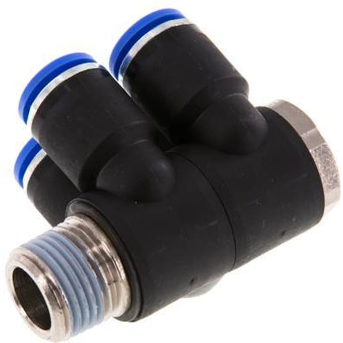 12mm x R1/2'' 4-way Manifold Messing/PA 66 Insteekfitting Buitendraad Draaibaar NBR
