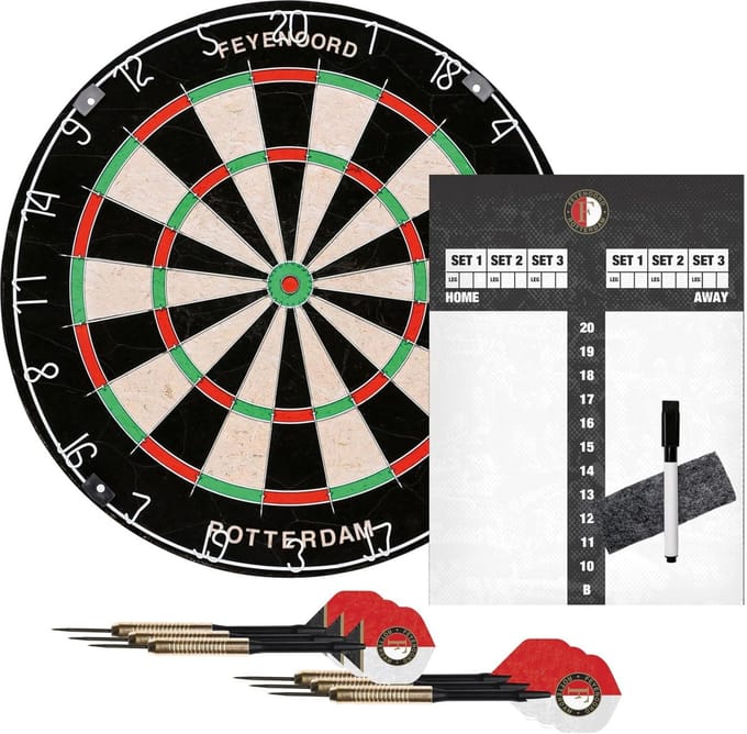 Dartset Starter - Dartbord Set - Beginnende Darters - Compleet Pakket - Standaard Rond - Zwart