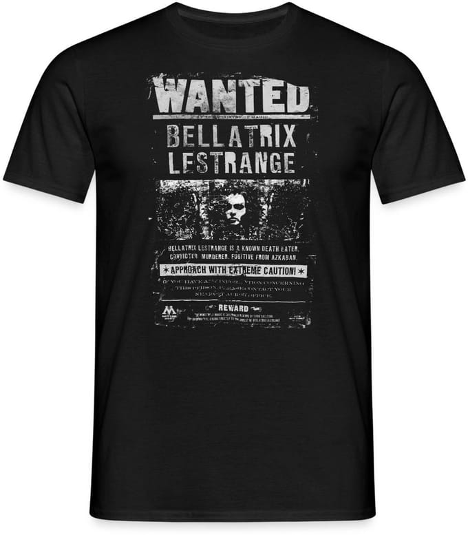 Harry Potter Bellatrix Lestrange Wanted Poster T-Shirt Heren