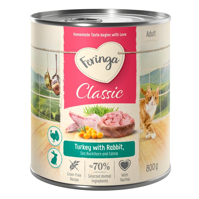 6x800g Feringa Classic Meat Menu Konijn & Kalkoen Kattenvoer