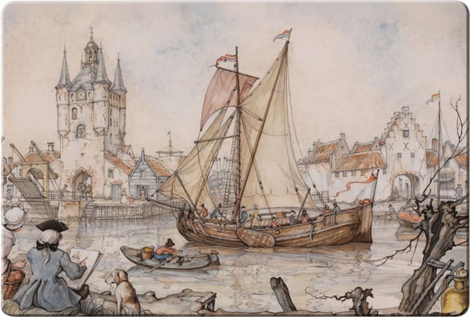 4 stuks - Placemat: Zeilboot, Anton Pieck