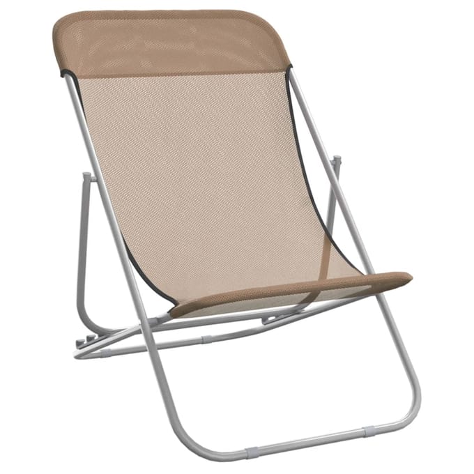 vidaXL - Strandstoelen - 2 - st - textileen - en - gepoedercoat - staal - taupe
