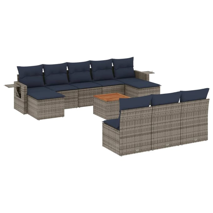 vidaXL - 11-delige - tuinbankset - met - kussens, - grijs - polyrotan