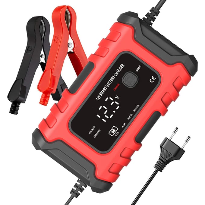 Motorfietsacculaders 12V6A Volautomatische slimme acculaders Onderhoudsapparaat Draagbare druppellader EU rood