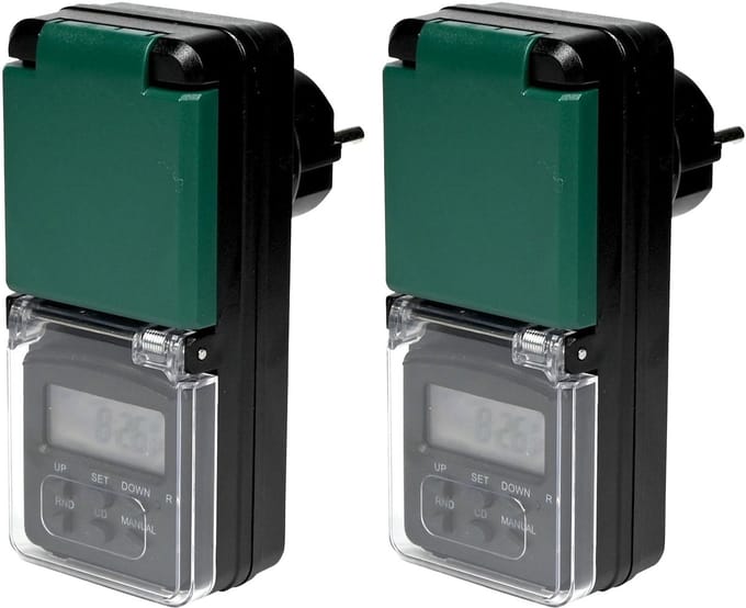 Benson Digitale tijdklok - 2x - zwart - spatwaterdicht - 230 Volt - buiten