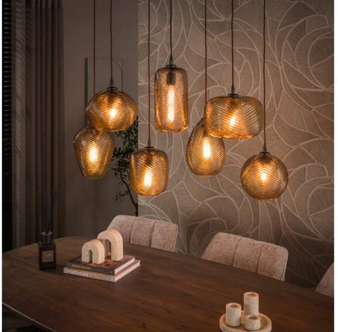 Hanglamp Chevron 4+3L - Smoke bruin glas