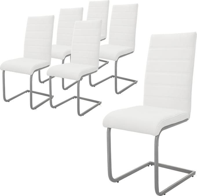Set van 6 eetkamerstoelen sledemodel met rugleuning wit kunstlederen bekleding ML-Design