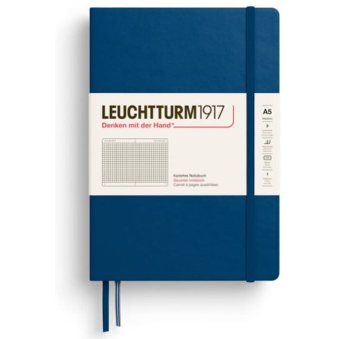 Leuchtturm1917 notitieboekje, hardcover, medium a5, geruit, indigo