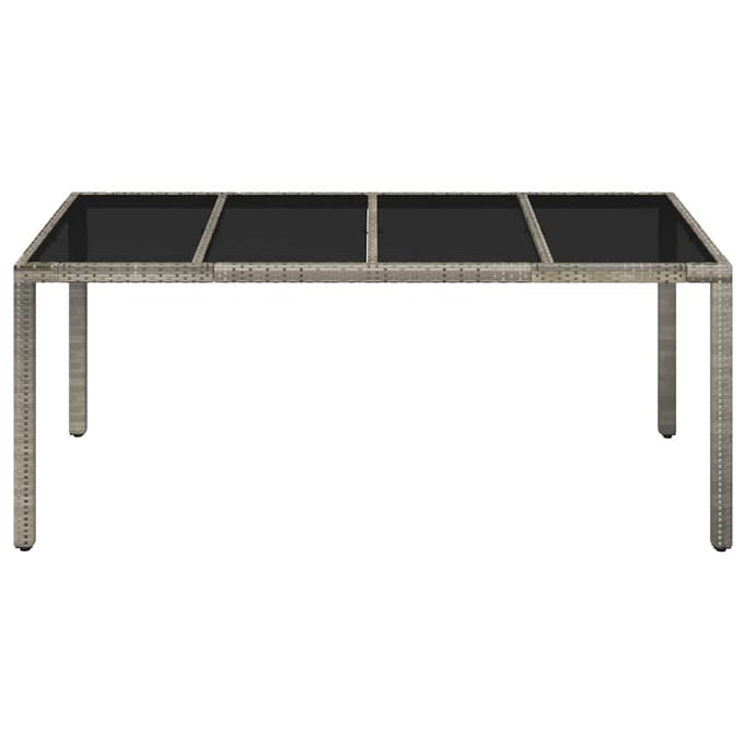 vidaXL - Tuintafel - met - glazen - blad - 190x90x75 - cm - poly - rattan - grijs