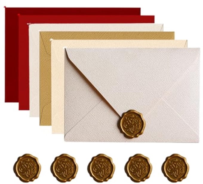 Set van 6 Elegante Linnen Enveloppen voor Uitnodigingen en Kaarten