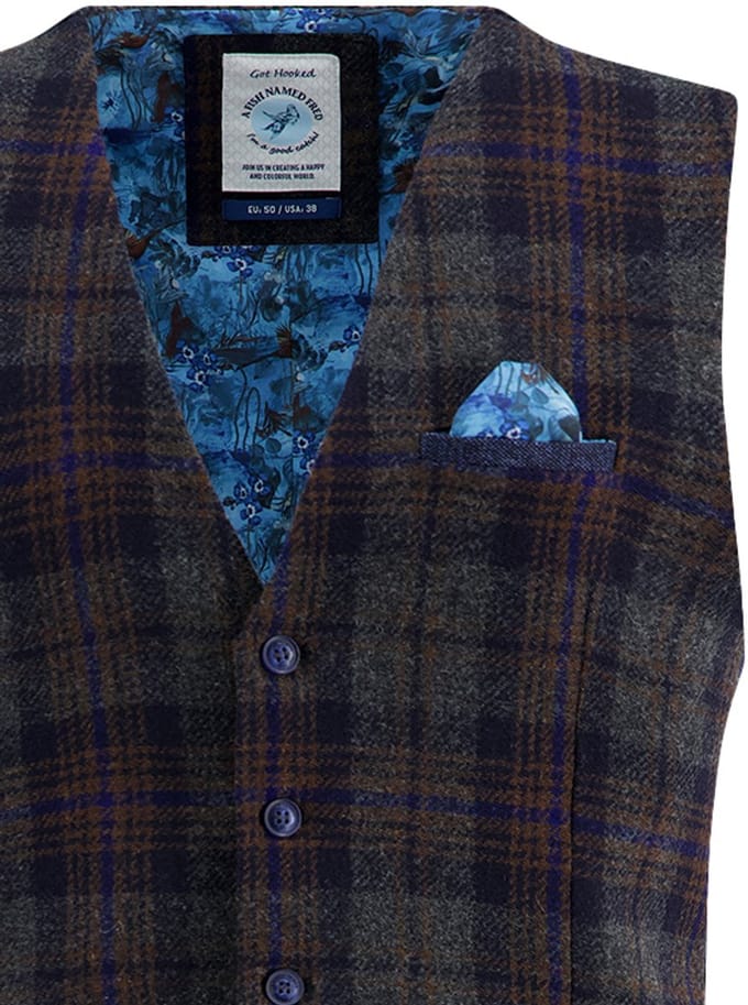A Fish Named Fred gilet blauw geruit normale fit