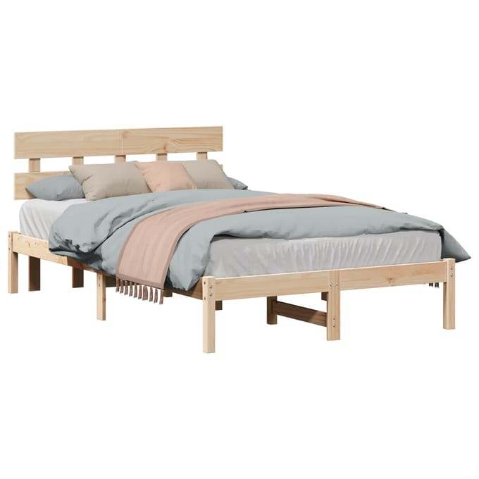 vidaXL - Bedframe - met - hoofdeinde - Bruin - 120 - x - 200 - cm - Massief - grenenhout