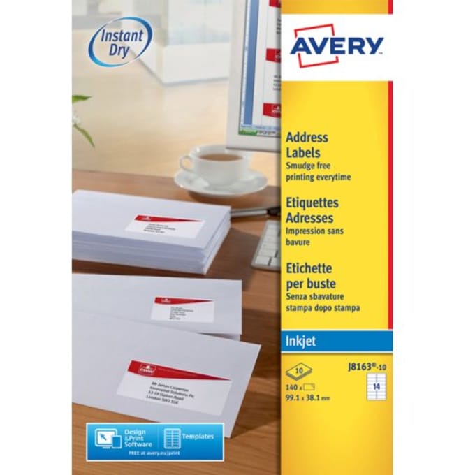 Etiket avery j8163-10 99.1x38.1mm wit 140 Etiketten