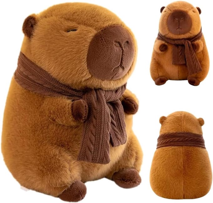 Realistisch Capibara Knuffeldier 25 cm - Zachte Pluche Dierenspeelgoed met Sjaal Cadeau