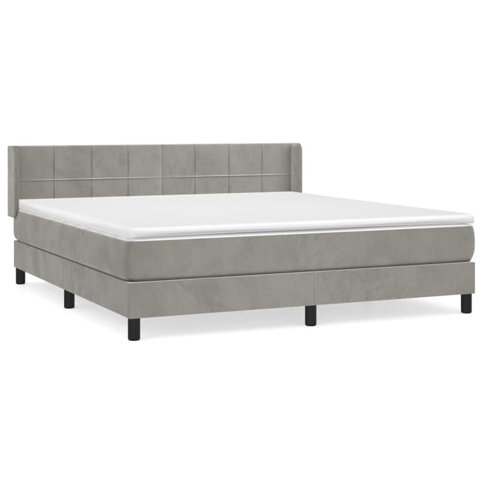 vidaXL - Boxspring - met - matras - fluweel - lichtgrijs - 180x200 - cm