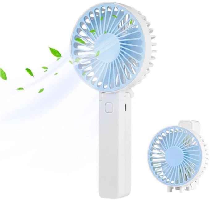Handventilator - Draagbare Ventilator - Mini Ventilator - USB Oplaadbaar - 3 Standen - Draadloze Tafelventilator - Voor Thuis, Kantoor, Buiten En Reizen - Wit / Blauw