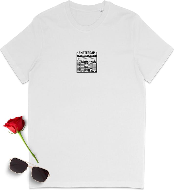 Heren en Dames T Shirt Amsterdam - Wit- Maat M
