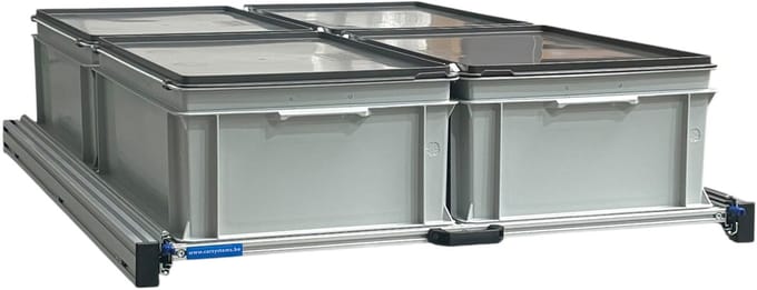 Schuifframe aluminium voor camper 120x80 cm inclusief 4 bakken met deksel