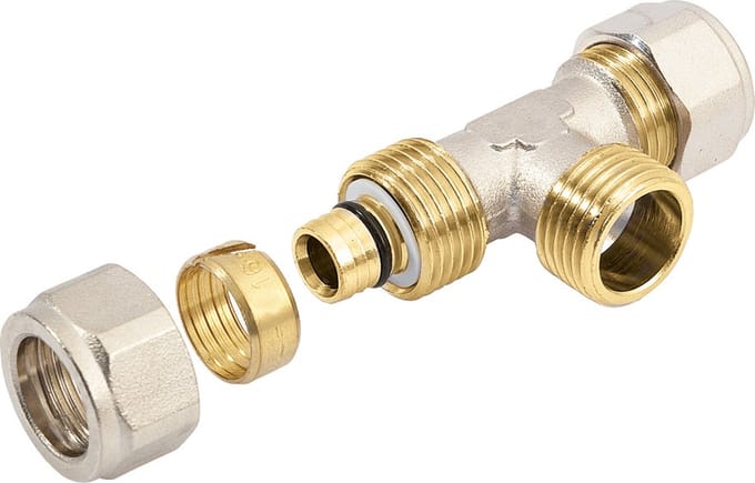 Bonfix Alu-knel messing knelkoppeling T-stuk 20mm met 1/2 buitendraad FRF
