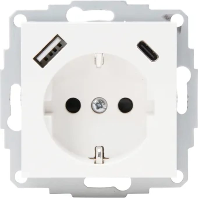 Kopp Athenis Wandcontactdoos 1-voudig Met Randaarde En Shutters, 2-voudig Usb-a+c Mat-wit