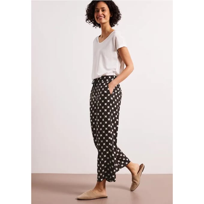 High Waist broek met Wide Legs en print