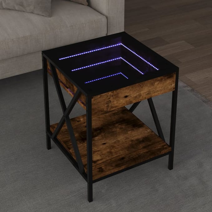 vidaXL - Salontafel - met - Infinity - LED - 40x40x49 - cm - gerookt - eikenkleurig