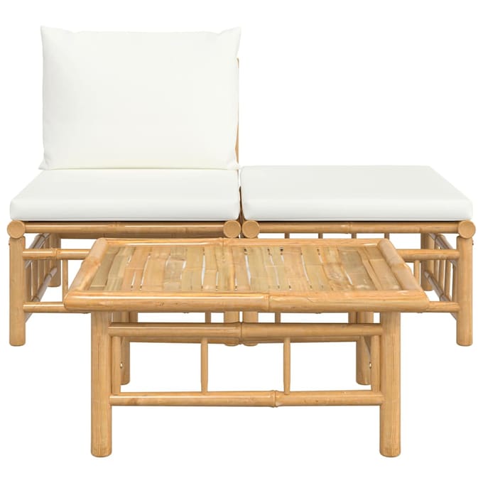 vidaXL - 3-delige - Loungeset - met - kussens - bamboe - crèmewit
