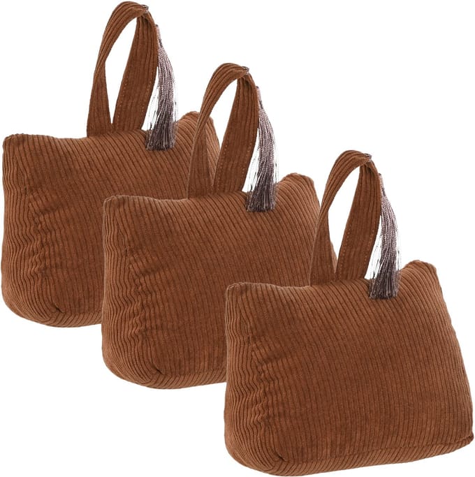 ITEM Deurstopper Rib - 3x - met kwast - bruin - polyester - 15 x 8 x 14 cm - 1 kg