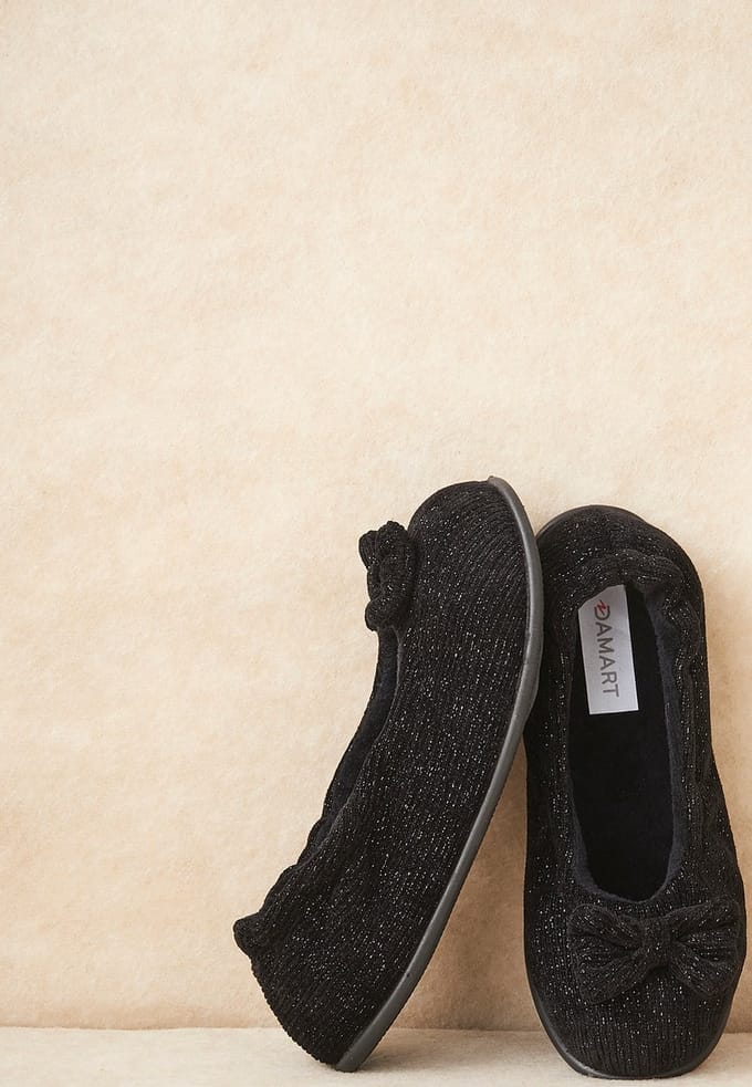 Damart - Fluwelen ballerina's voor binnen - Dames - Zwart - 36
