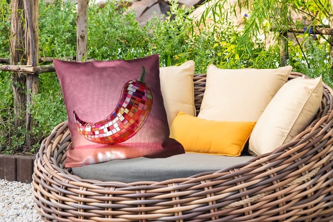 Sierkussen Buiten - Peper - Disco - Rood - Glitter - 60x60 cm - Weerbestendig