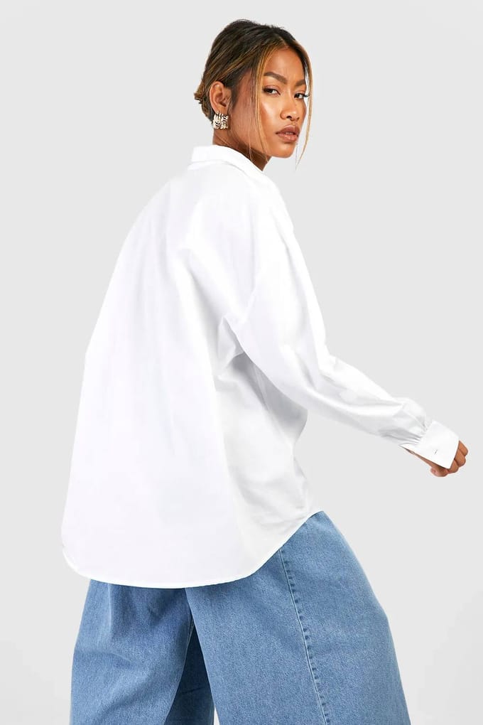 Dames Boohoo Basics Oversized Cotton Poplin Shirt | Wit | Maat: 36