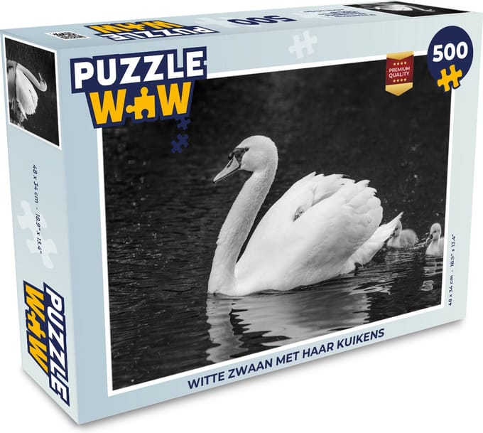 Puzzel Witte zwaan met haar kuikens - Legpuzzel - Puzzel 500 stukjes