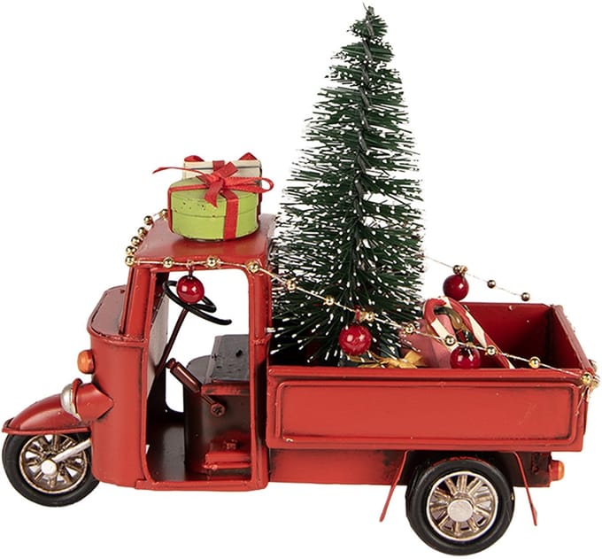 Clayre & Eef Kerstdecoratie Beeld Motor 17x7x14 cm Rood Metaal